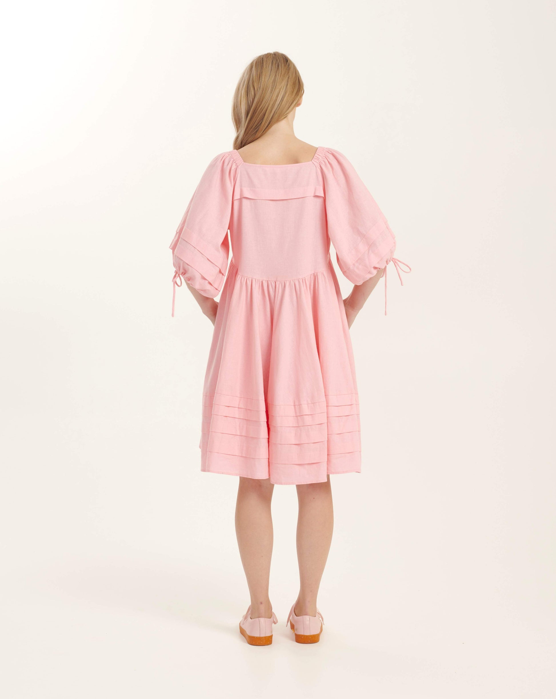 Pink linen smock dress