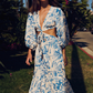 Model wears cut out maxi dress in LA