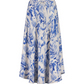 blue white printed linen maxi skirt flowy