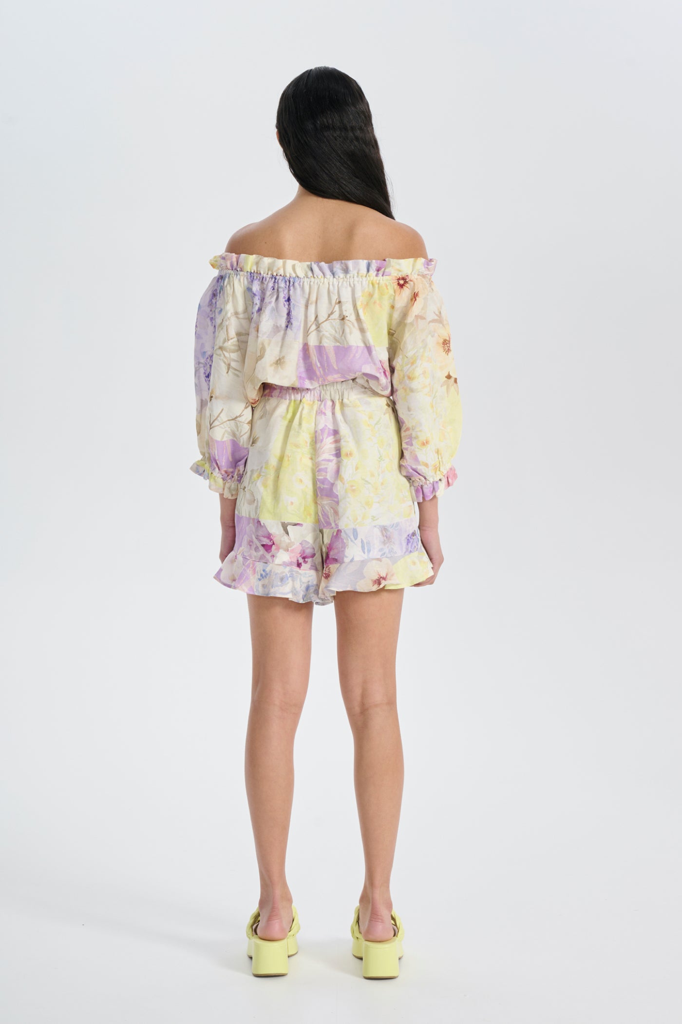 back shot of model in printed matching set
