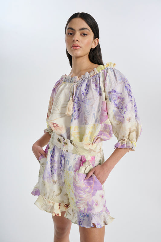 model wears top and short co ord