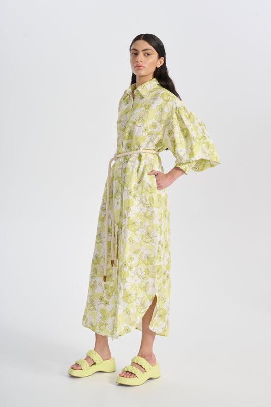 SAMIRA SHIRT DRESS - NEON GREEN FLORAL