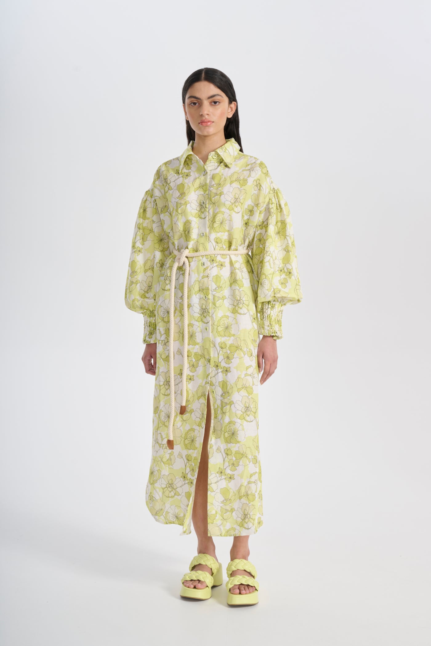 SAMIRA SHIRT DRESS - NEON GREEN FLORAL