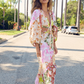 woman in LA wearing patchwork print maxi dress