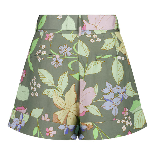 REMY TAILORED SHORTS - RETRO FLORAL GREEN
