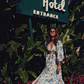 Beverly Hills Hotel photoshoot model printed dress