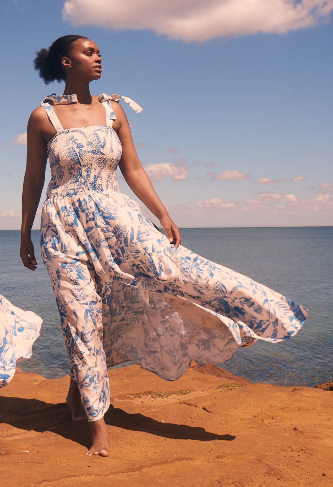 woman wearing flowing stretchy midi dress