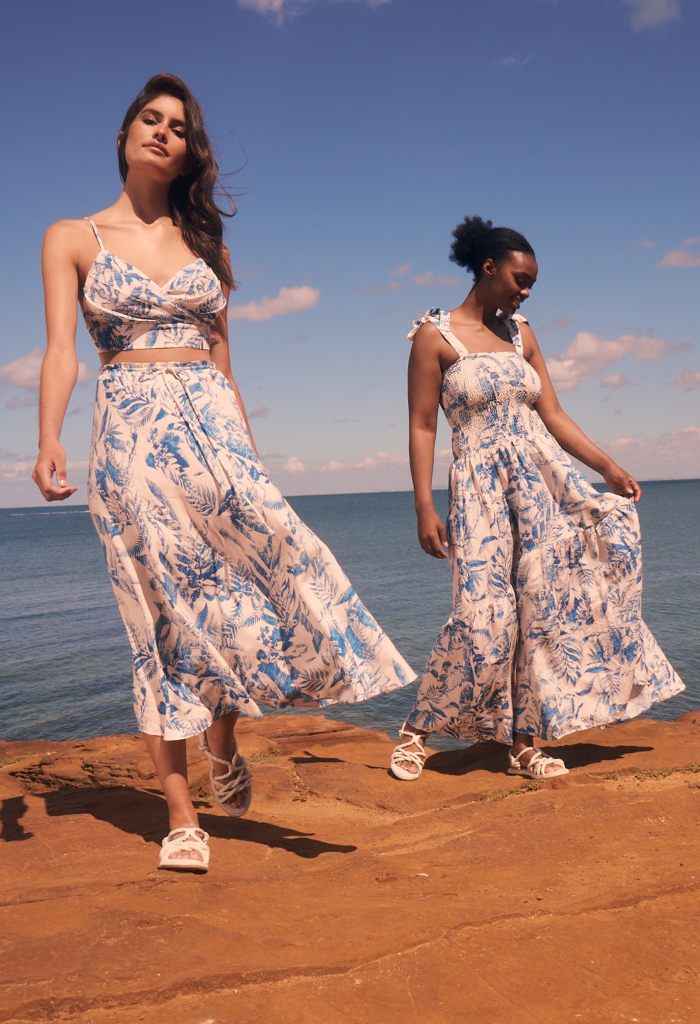 Womens midi linen dress Tropical print