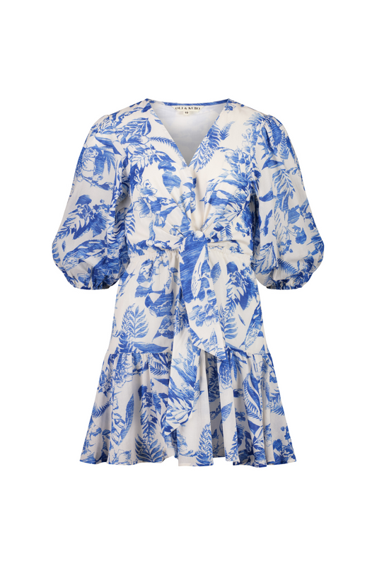 tropical mini dress blue white print