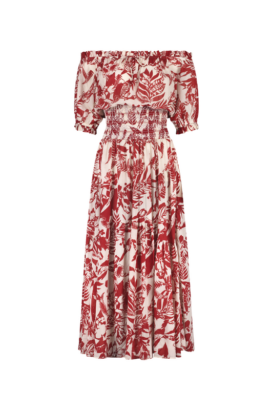 Off shoulder maxi dress red print