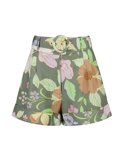 REMY TAILORED SHORTS - RETRO FLORAL GREEN