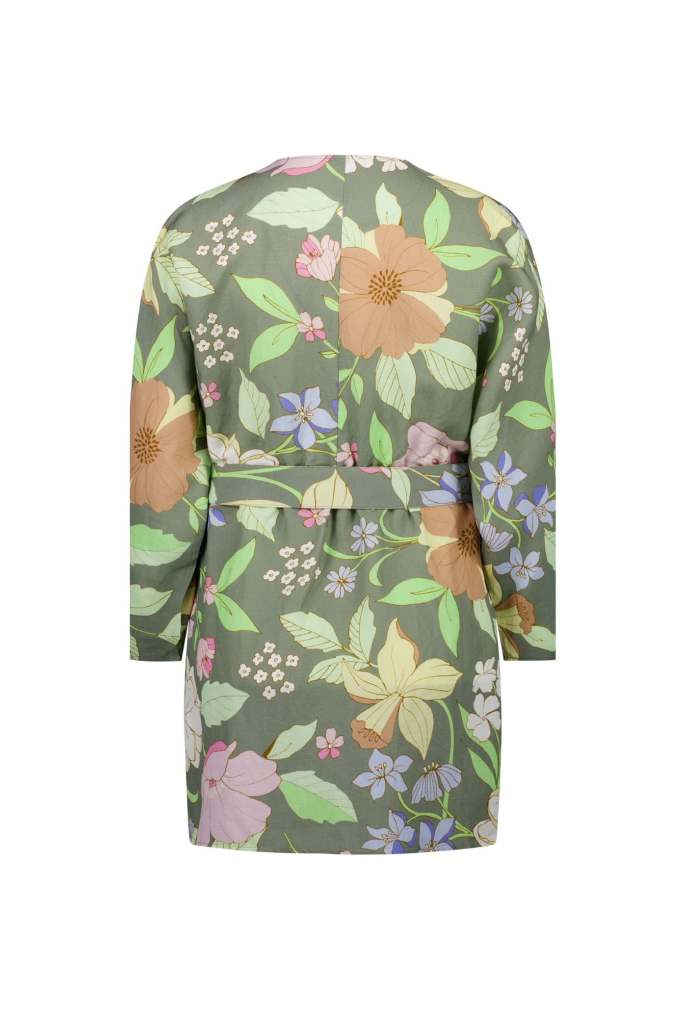 long sleeve short dress green floral print
