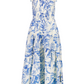 womens blue white printed mid length dress