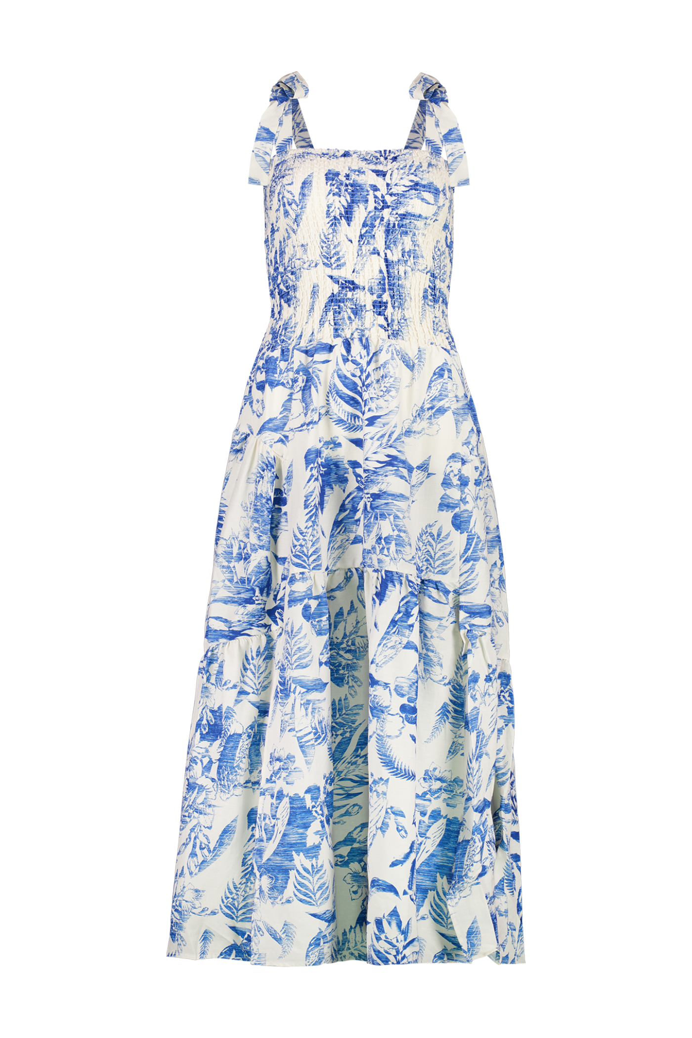 womens blue white printed mid length dress