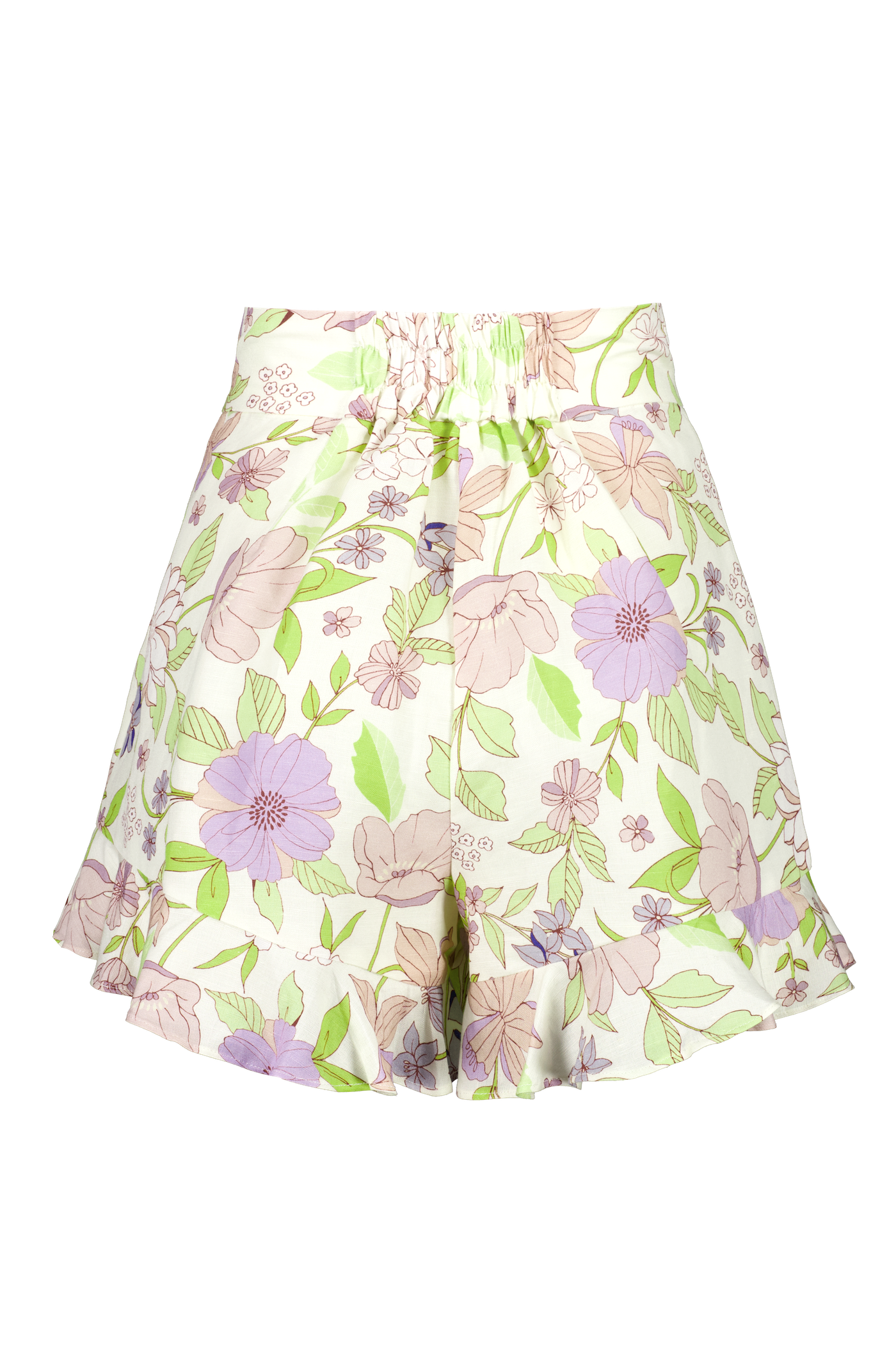 womens linen shorts in printed lily pastel