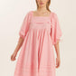 Oversized pink linen dress puff sleeve