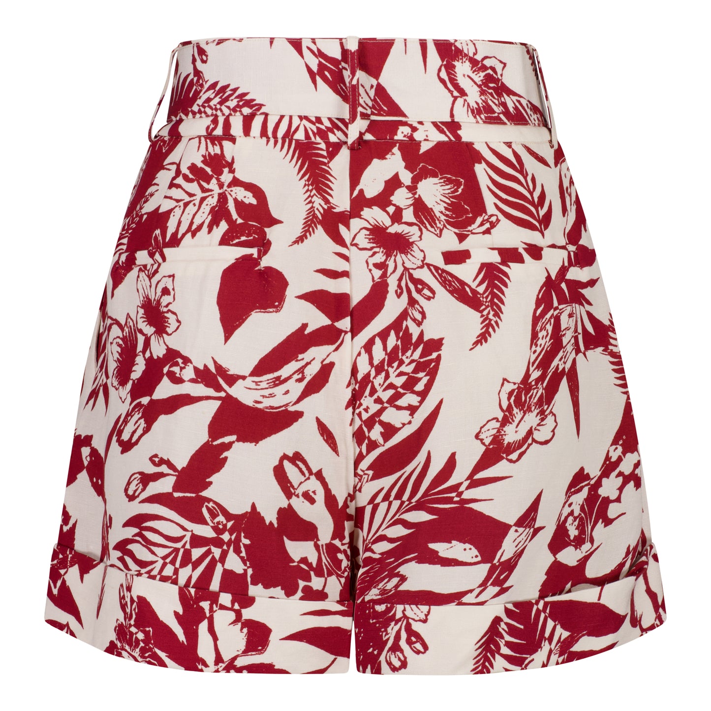 red white tropical printed shorts cotton