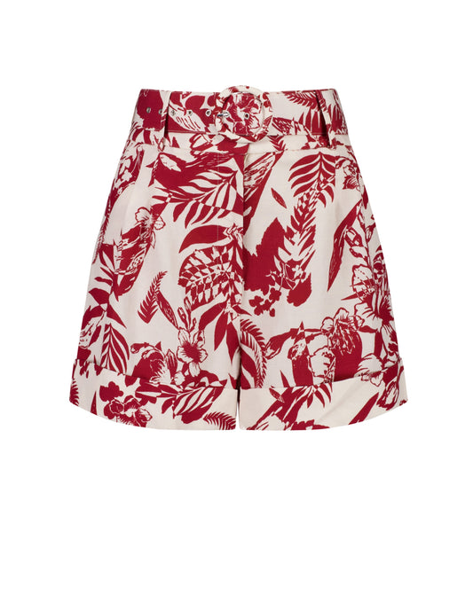 Rust floral printed linen shorts