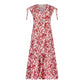 Linen cut out maxi dress red white print